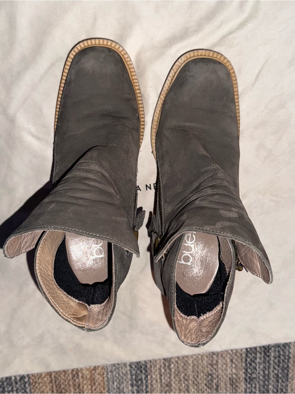 Bueno Gray Suede Ankle Booties with Side Zip